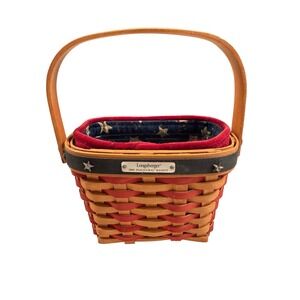 Longaberger 2001 Inaugural Basket Patriotic Red Blue Handwoven with Liner Liner